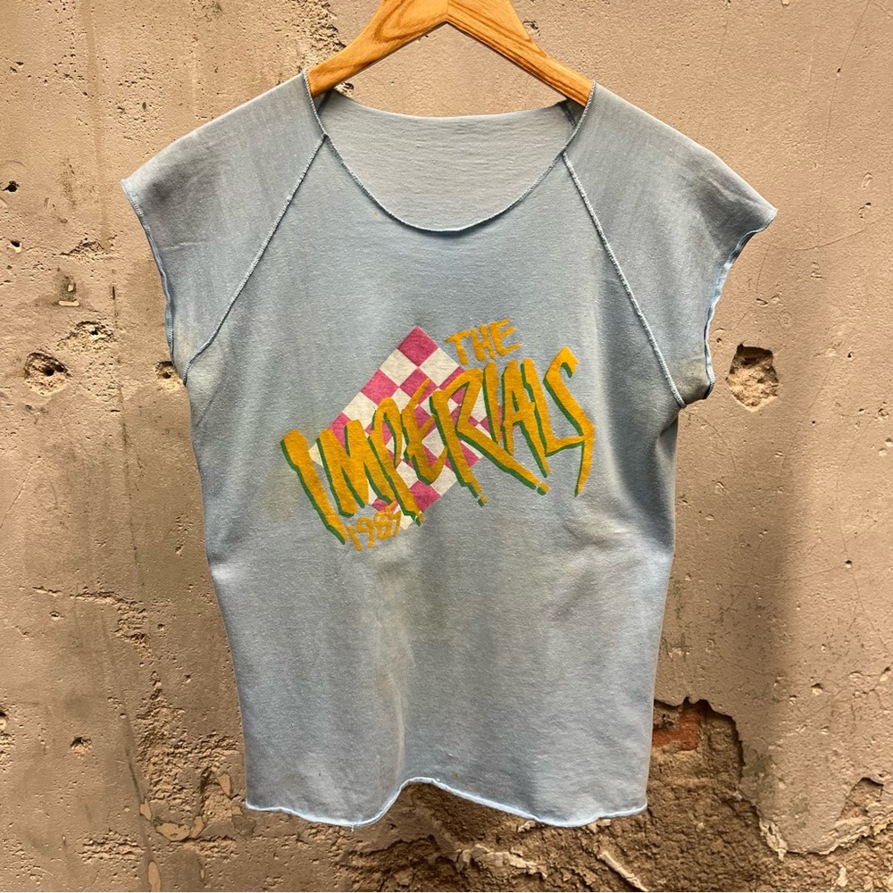 Vintage 80s The Imperials Raglan Cut Blue Colorful Print Band Tee M/L 1985